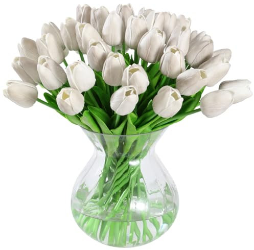 JUSTOYOU 20 STK PU Real Touch Latex Künstliche Tulpen Gefälschte Tulpen Blumen Blumensträuße Blumen Arrangement für Home Room Hochzeitsstrauß Party Herzstück Dekor(grau
