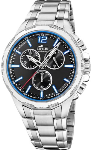 LOTUS Montre Homme Analogique Acier Inoxydable 316L Argenté - Mouvement Quartz - Chronographe - Verre Minéral Haute Résistance - Étanche 10 ATM 18991/1 Chrono