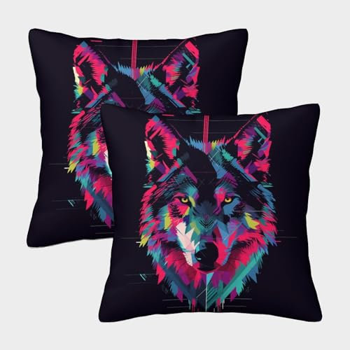 LWXEEOAVE Wolf Kissenbezug 2er Set Kissenbezüge Wohnzimmer Kissenhülle Couchkissen Waschbar Kopfkissenbezug Für Sofa Schlafzimmer Couch Outdoor Zierkissen 50x50cm