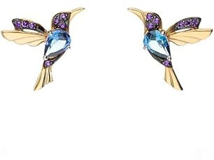 Einzelstück® Paradise Bird Ohrstecker I 925 Sterling Silber Ohrringe im Vogel Design I 14K Gold & Rosegold I Handmade mit blau & lila Zirkonia Steinen I Allergikerfreundlicher Echtschmuck (Gold)