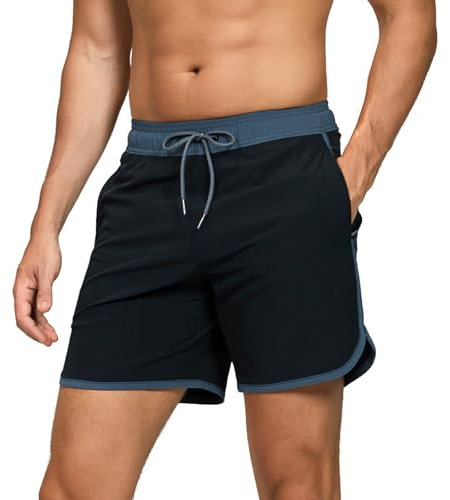 TMEOG Costume Uomo Mare Pantaloncini da Bagno Costumi da Piscina Surf Boxer Mare Costume da Spiaggia Bagno Vintage Pantaloncino Mare con Tasche e Coulisse(Nero,M)