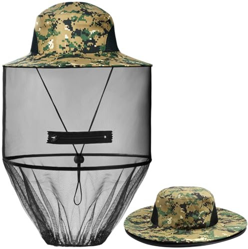 AOGOE Sombrero Antimosquito, Mosca Máscara Sombrero con Cabeza Net Malla, Aire Libre Pesca Sombreros, Gorro Mosquitera Rostro y Cuello, Sombrero de Apicultura para Senderismo Aire Libre Camping Pesca