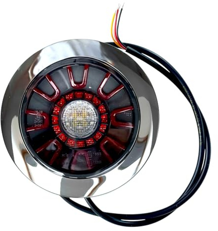 MelTruck LED Rückleuchte 3 Funktionen rund ⌀155 mm 3D-Effekt Rückfahrleuchte Nebelschlußleuchte (3. Chrom + Kabel)