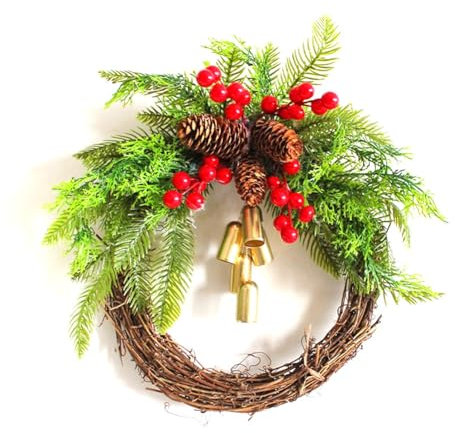 Diheohg Bauernhaus-Weihnachtskranz, Boho-Weihnachtskranz, Künstlicher Kranz, Weihnachtsbaum-Haustür-Hängegirlande, Festival-Dekoration, Einfach zu Verwenden