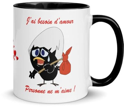 Jm-Déco Mug Caliméro - Idée Cadeau - Tasse en céramique coloré Couleur Noir
