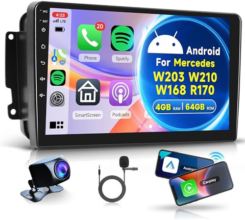 4G+64G Wireless Carplay Android Autoradio für Mercedes Benz W203 W210 W168 R170 Vaneo Vito Viano 9 Zoll Autoradio 2 Din Android Auto Navi GPS WIFI Mirror Link Bluetooth FM/RDS/32 EQ/SWC Rückfahrkamera