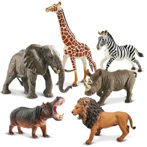 Zippytots 6PCS Safari Animal Figure Toys for Kids 3-5 Realistic Plastic Jungle Animal Figurines African Wildlife Learning Toys for Kids Boys Girls Toddlers