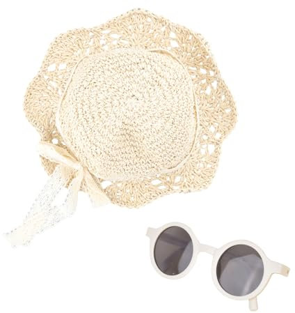 Anseom Chapeau de Paille pour Fille avec des Lunettes de Soleil Chapeau de Soleil pour Bébé Fille Chapeau Soleil D'été pour Enfant avec Noeud Chapeau de Paille Pliable pour Bébé Filles 2-6 Ans