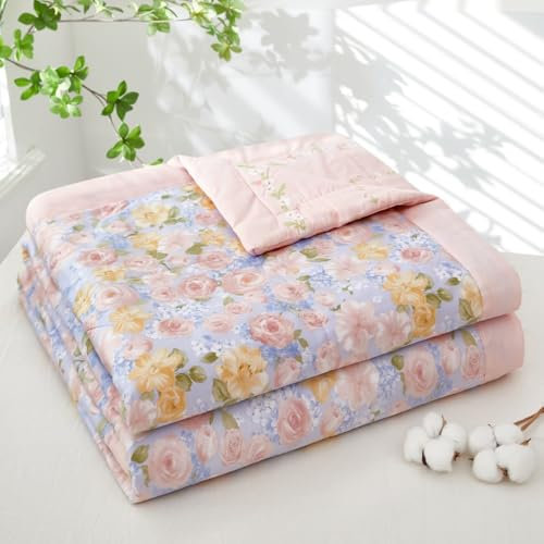 DOTBUY-SHOP Quilted Bedspreads 100% Cotton, Quilt Bed Throws Soft Filling Duvet Super King Single Double Size Boys Girls Children's Bed Quilted Throw for All Season (Lilac Pink,150x200cm)