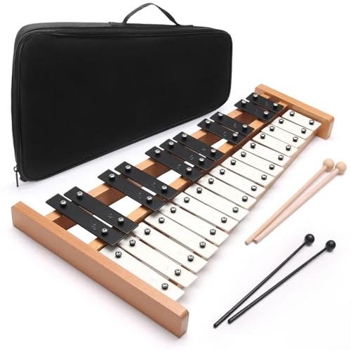 Heuyrao Glockenspiel Xylophon mit 27 Noten, professionelles Holz-Glockenspiel-Instrument, Xylophon-Glocken-Set für Erwachsene und Kinder, inklusive 4 Schlägeln und Tragetasche, Schwarz und Weiß