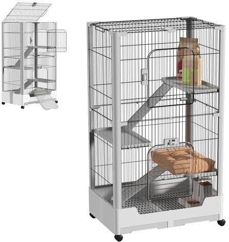 Froadp Kaninchenstall 2 Ebenen Mobiler Haustierkäfig für Kaninchen, Meerschweinchen und Kleintiere, Kleintierkäfig mit Offenem Dach, Rollen, Sicherheitsschloss, Abnehmbar Ruheplattform und Leiter