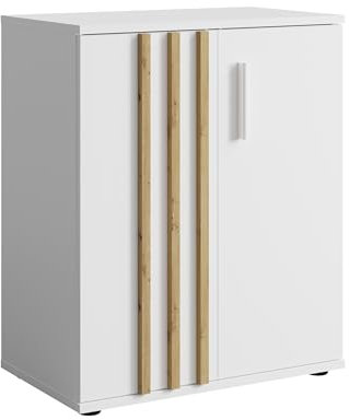 AXLIVING Kommode Schmal Turell 2D – 60 cm breit, Weiß mit Lamellen