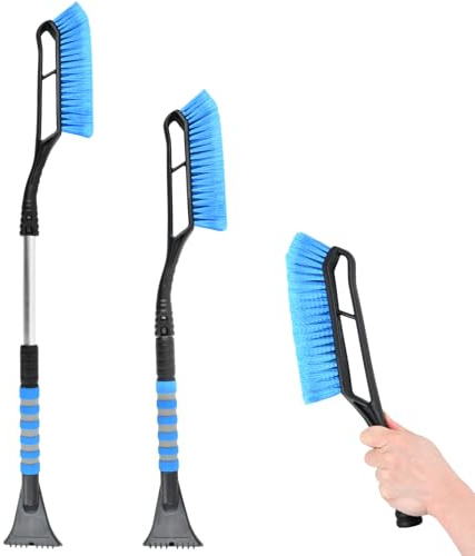Culinavog 2 in 1 Scheibenkratzer Schneebürste, Schneebesen Auto, Abnehmbarer Eiskratzer mit Schaumstoffgriff, 94cm Ausziehbar Auto Schnee Entfernen Werkzeuge für Fensterdach-Außenwaschzubehör (Blau)