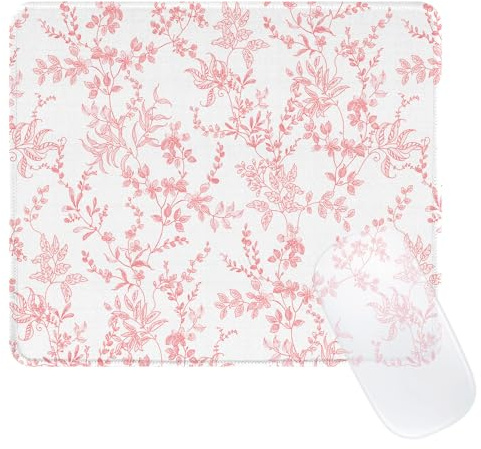 Ksriylm Small Patterned Mouse Pad for Girls, Square Pretty Flower Mouse Mat with Anti-Slip Rubber,Stitched Edge Think 3mm Computer Mousepad for Office Home, Elegant Pink