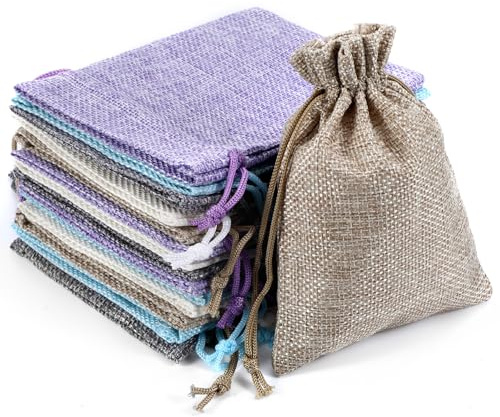 15 Stück 10 x 14 cm Jutesäckchen mit Kordelzug, 5 Farben Säckchen zum Befüllen Kleine Stoffsäckchen Wiederverwendbare Stoffbeutel Klein Geschenksäckchen für Schmuck Hochzeit Party Süßigkeiten Basteln