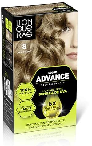 Llongueras Color Advance Tinte Pelo Mujer Coloración Permanente 100% Cobertura Incluso En Canas Resistentes - Tono 8 Rubio Claro