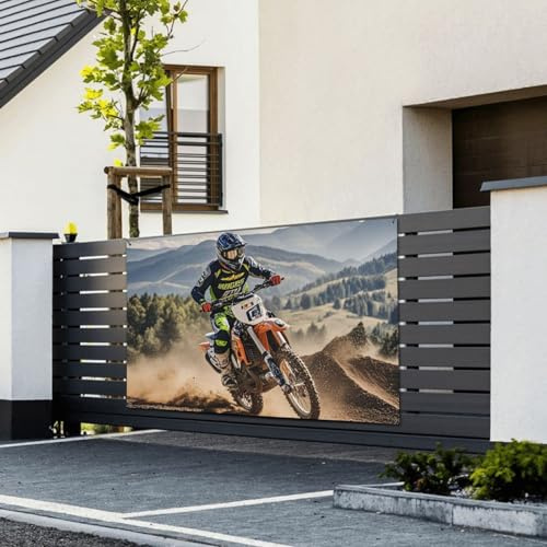 Banner Flaggen Happy Birthday Banner Schild Wandbehang Hintergrund Motocross Banner Personalisierte Tapisserie Wandkunst Große Banner für Business Event Geburtstag Party Dekoration 180 x 120 cm