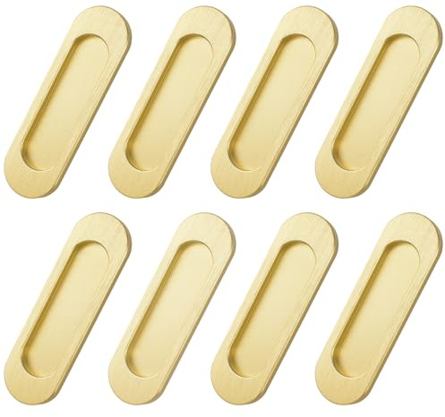 MOROBOR Maniglie ovali autoadesive per porta scorrevole, 8 unità, in lega di alluminio, senza fori, per porte scorrevoli da granaio, finestre, armadi (oro spazzolato, 100 mm)
