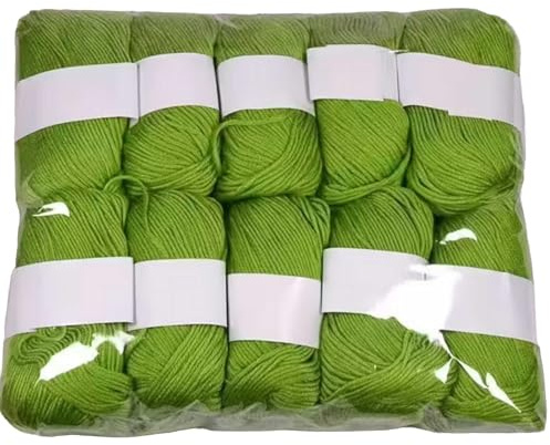 10er Set Luxus - Mischgarn - 500g Wolle - 22 Herbstgrün - weiches Webgarn geeignet für Pullover, Babydecken, Schals - 10x 50g - Hochwertige Fasern für Häkeln und Basteln