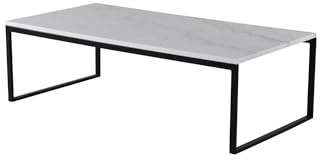 FURNLUX Couchtisch, Marmor-Weiß Dekor, 120x60x36 cm, 39 kg, Metall-Gestell mit Schwarzen Beinen, Montageanleitung verfügbar