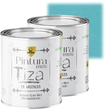 SPSIL Pintura a la Tiza Turquesa (750ml X 2) Multiusos Sin Lijado, Secado Rápido Lavable Ecológica, Mate Vintage para Madera Metal Yeso, Interiores Exteriores Bricolaje y Renovación de Muebles