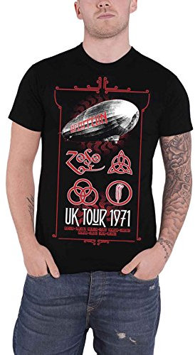 Led Zeppelin AWDIP Mens Official UK Tour 1971 T-Shirt, Black, XXL