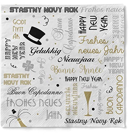 Sovie HORECA Serviette Bonne Année, aus 3-lagigem Tissue, Silvesterserviette Einweg, Neujahr Feier Silvester, Papierserviette 40 x 40 cm, 100 Stück