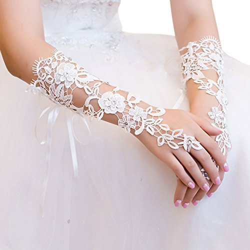 Alextry Nouveaux Accessoires de Mariage Mitaines Paillettes Strass en Dentelle de Mariage Gant