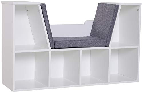 HOMCOM Bibliothèque Banc 2 en 1 avec Coussins de siège, étagère Cube 6 Compartiments Ouverts et 2 Niveaux, Meuble de Rangement pour Salon, Chambre à Coucher, Bureau, 102 x 30 x 61 cm, Gris
