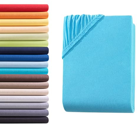 Hometex Premium Textiles Spannbettlaken Spannbetttuch 120-130 x 200 cm, Bettlaken Jersey aus 100% Baumwolle, Matratzen bis 23-25 cm, Oeko-TEX Made IN Green, Türkis