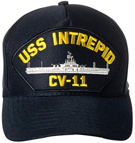 United States Navy USS Intrepid CV-11 Aircraft Carrier Ship Emblem Patch Hat Navy Blue Baseball Cap