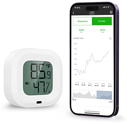 Termometro Wireless Bluetooth, ORIA Sensore di Temperatura e Umidità con 1.5''Schermo LCD, Igrometro Interno con Avviso di Allarme, Supporto Android y iPhone para Casa, Vino, Soggiorno