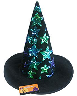 Hooin Halloween-Hexenhut mit wendbaren Pailletten-Sternen. Wende-Pailletten-Kostüm, Partyhut. Erwachsenengröße.