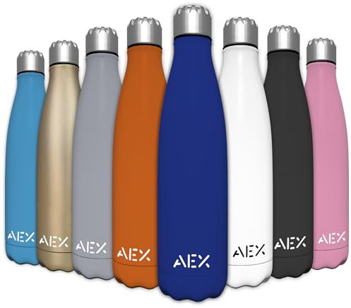 AEX 1000ml Stainless Steel Water Bottle Double Wall Vacuum Insulated Flask Leakproof Reusable Drinks Bottle Hot Cold Gym Office Sports Travel Flask Dark Blue Matt Finish BPA Free Metal Bottle