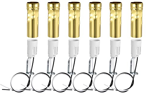 sourcing map 6 Satz E14 Kandelabersockel Lampenfassung Halter mit Draht 3 Zoll Pale Gold Kerzenhüllen