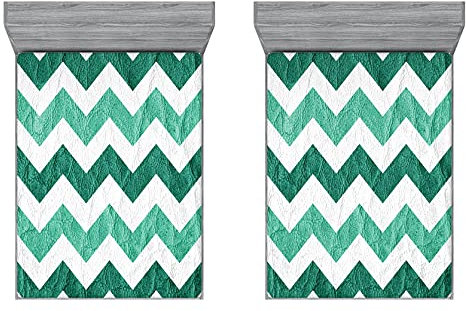 ABAKUHAUS Modern 2er-Satz Spannbetttuch, Pastell Chevrons Grün, Soft Dekorativer Stoff Bettwäsche Rund-um Elastischer Gummizug, 160 cm x 200 cm, Mint Green Dark Green