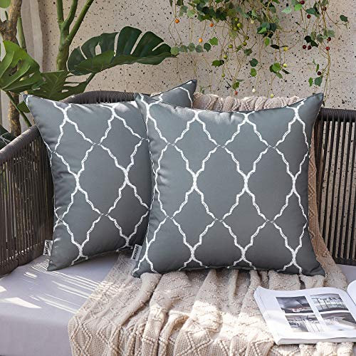 MIULEE 2er Set Outdoor Kissenbezüge Marokko Sofakissen Weiche wasserdichte Kissenhülle Dekokissen Boho Zierkissen Dekoration Couchkissen für Garten Wohnzimmer Schlafzimmer Balkon 40x40 cm Dunkelgrau