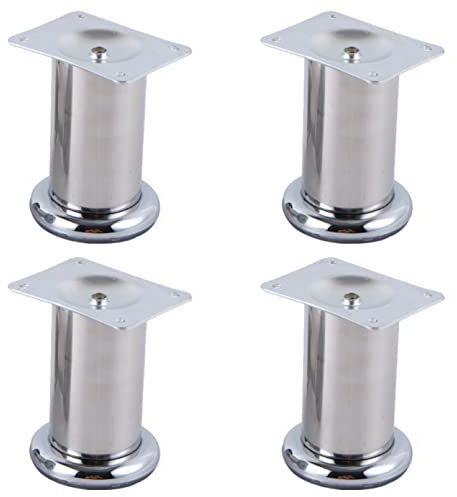 LOVEM Möbelfüße Metall, Mobelbeine Silber Tischfüße Edelstahl, Ø50mm | 5-18 cm Möbelfüsse Sofasfüße Runde Schrankfüße Flach Couchtisch Beine Sockelfuß,mit Schrauben und Schraubendreher,4 Stück (10cm)