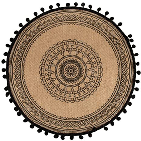Boho Baumwolle Runde Tischsets 38 cm - 4 er Set Gewebte Jute Fransen Tischsets mit Pompom Quaste Platzset für Esszimmer Küche Tischdekoration (#2)