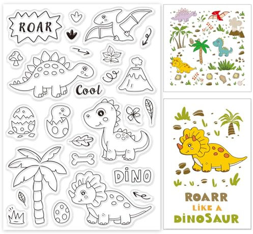 GLOBLELAND Silikonstempel Dinosaurier Klare Stempel Tiere Transparente Stempel Dinosaurier Clear Stamps für Kartenherstellung und DIY Scrapbooking Dekor