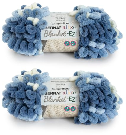 Bernat Alize Lot de 2 pelotes de laine pour couverture en polyester - 180 g – 7 Jumbo – Tricot/Crochet - Bleu jeans, 16,5 m