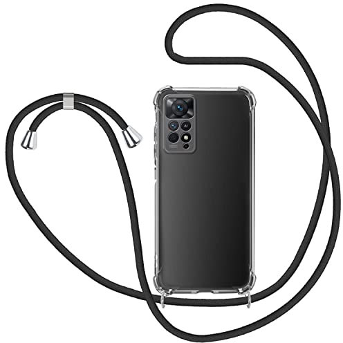 KetteTech Coque avec Cordon pour Xiaomi Redmi Note 11 Pro 5G, Transparent Silicone Collier Réglable Téléphone Étui Portable Lanière Housse - Noir