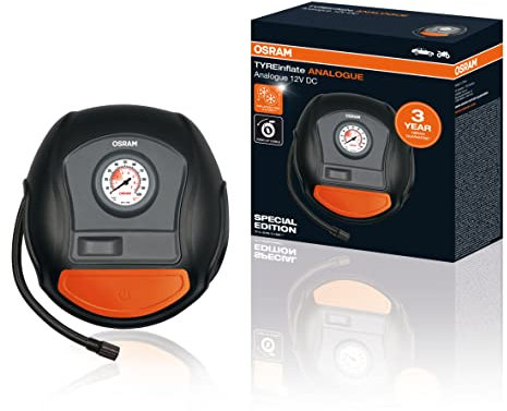 OSRAM TYREinflate ANALOGUE, compressore d'aria a 12 V, compressore portatile, pompa d'aria elettrica per pneumatici, presa auto a 12 V, gonfiaggio dei pneumatici in 4,5 min