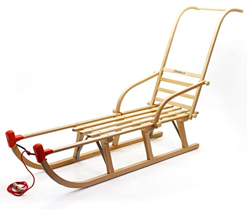 HolzFee Kinderschlitten Schlitten Holz mit Schieber Lehne Davos S 110 SL