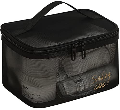 Lizbin Mesh-Kosmetiktasche Reise-Kulturbeutel, tragbare Mesh-Kosmetiktasche Make-up-Organizer-Tasche, Reisetasche mit Tragegriff, Mesh-Reißverschlusstasche für Reisezubehör für das Heimbüro (Schwarz)