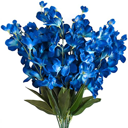 HOKPA Künstliche Orchideenstiele, 68 cm, 12 Stück, blaue Seiden-Orchideen, Blumen für Hochzeit, Brautstrauß, Knopflochblumen, Tischdekoration, Outdoor-Dekoration