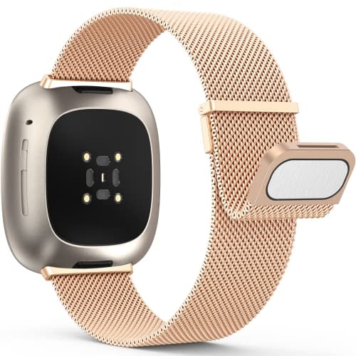 Yoohoo Edelstahl Metall Magnet Armband Kompatibel Mit Fitbit Versa 3/4, Sense/Sense 2 - Ersatzarmband für Damen Und Herren