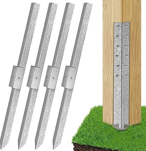 Pack of 4 Fence Post Repair - 2024 New Upgraded Fence Post Anchor Ground Spike for Repair Tilted/Broken Wood Fence Post, Easy to Install & Double Firm