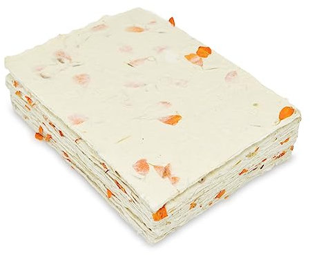 Handgefertigter Lokta-Karton 12,7 x 17,8 cm Büttenpapier mit Ringelblumenblüten für Vintage-Schreibwaren, Druck und dekorative Einladungen (50 Blatt, Ringelblume)
