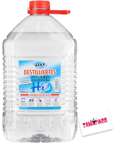 Zama4Zingo Klax Destilliertes Wasser 5 Liter | Entmineralisiert nach VDE 0510 | Für Starterbatterien, Haushalt, Hobby & Anwendung im Labor Karte